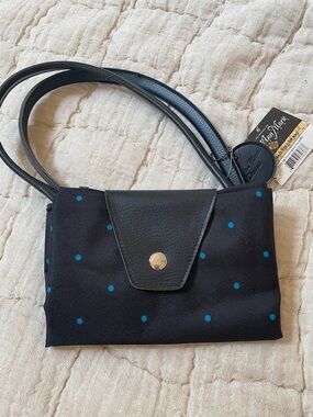 Polka Dot Black fold up tote Bag with Teal Accents by Joann Marie Designs